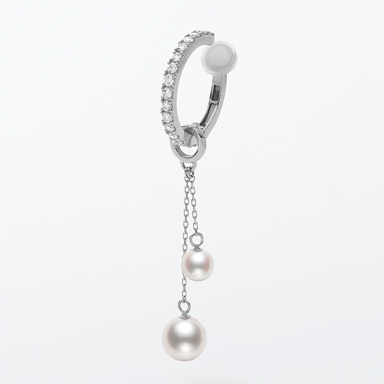 [EE019-5/W]Ptダイヤモンド/アコヤパール/チャーム付きイヤーカフ