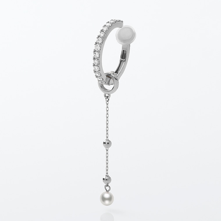 [EE019-6/W]Ptダイヤモンド/アコヤパール/チャーム付きイヤーカフ