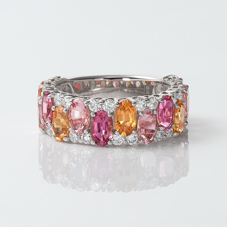 [EM004-2]Ptマルチカラーストーン/ダイヤモンド/リング