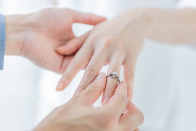 婚約指輪を着けるのはどの指? 結婚式当日や結婚後の身に着け方